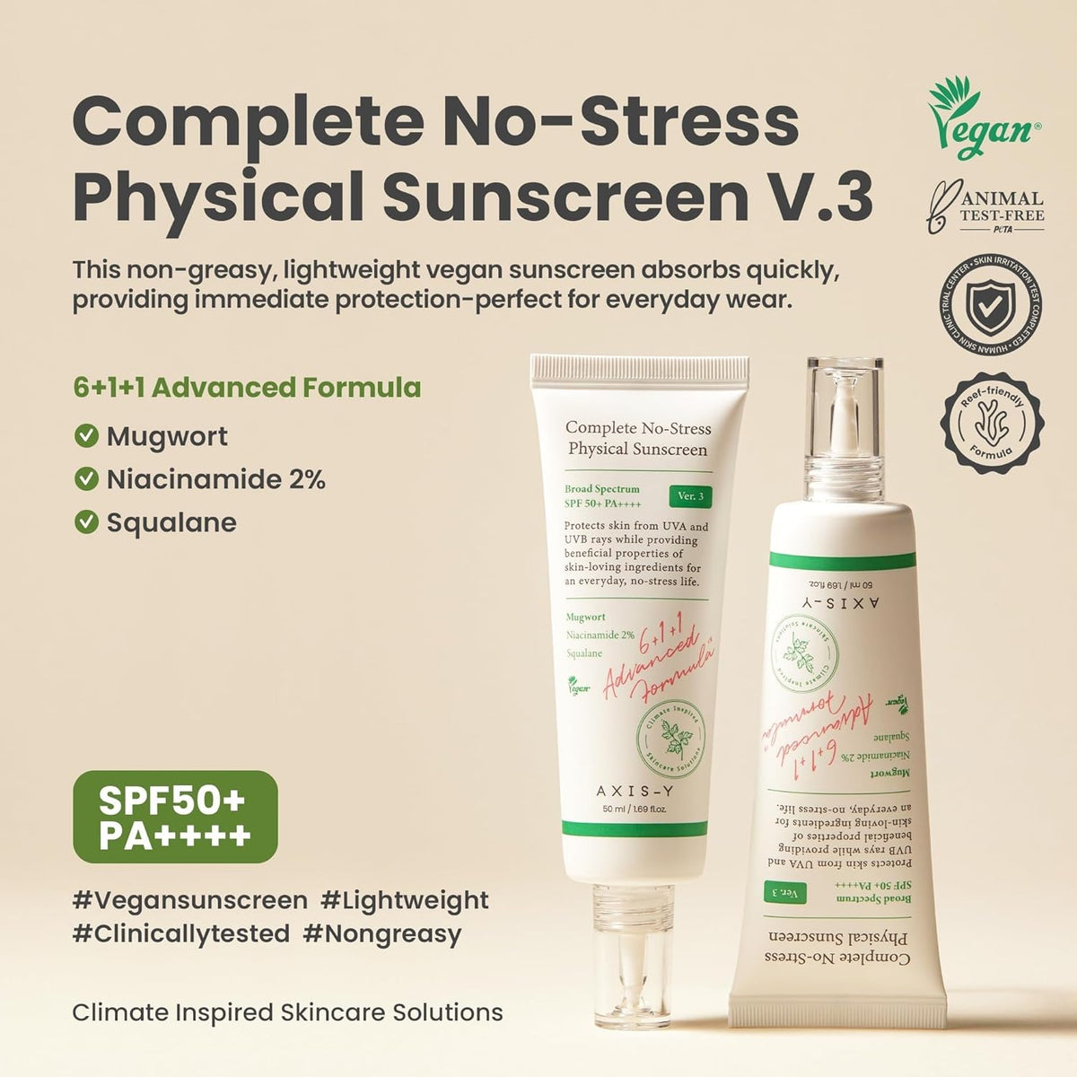 AXIS-Y Complete No-Stress Physical Sunscreen V.3 - SPF 50 - Travel Size - 1.69 Fl Oz