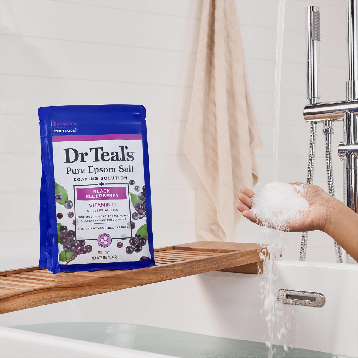 Dr Teal's Black Elderberry with Vitamin D & Essential Oils Pure Epsom Salt Soaking Solution 3 LB