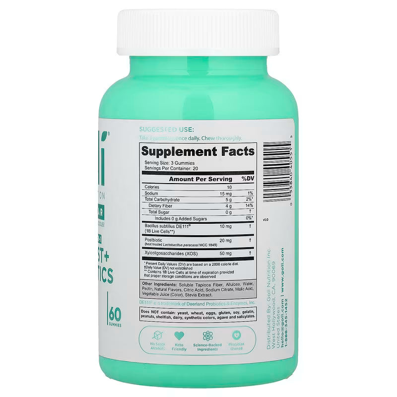 Goli Zero Sugar Pre, Post, Probiotic 60 Gummies