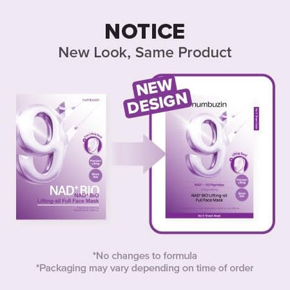 Numbuzin No.9 Sheet Mask NAD+ BIO Lifting-sil Full Face Mask - 4 Sheets + Lifting Band