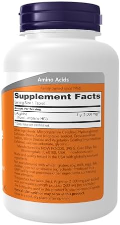 NOW Foods Supplements, L-Arginine 1,000 mg, Nitric Oxide Precursor*, Amino Acid, 120 Tablets