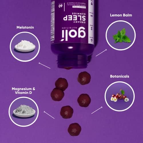 Goli Dreamy Sleep Gummy - 60 Count - Melatonin, Vitamin D, Magnesium, and Lemon Balm Extract - Gelatin-Free, Gluten-Free, Vegan &amp; Non-GMO