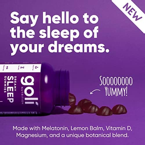 Goli Dreamy Sleep Gummy - 60 Count - Melatonin, Vitamin D, Magnesium, and Lemon Balm Extract - Gelatin-Free, Gluten-Free, Vegan &amp; Non-GMO