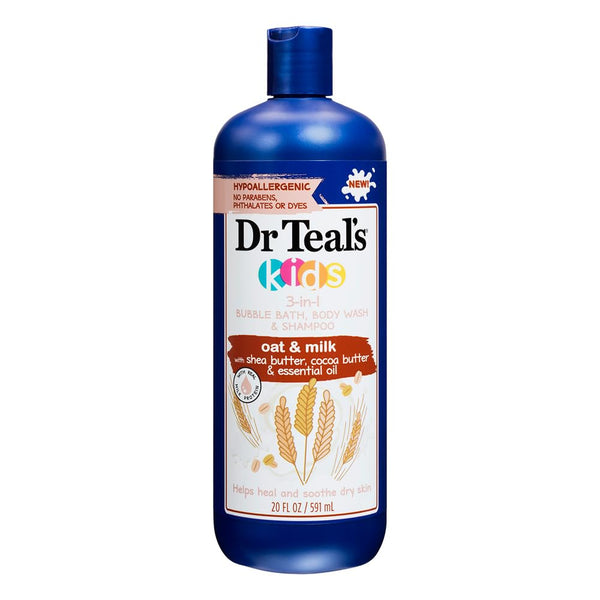 Dr Teal's Kids Sensitive Skin 3-in-1 Bubble Bath, Body Wash & Shampoo with Oat & Milk, 20 fl oz