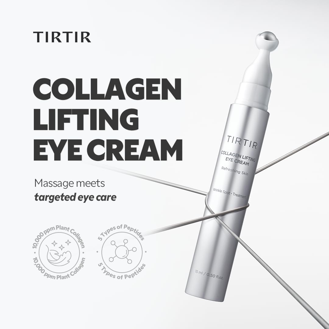 TIRTIR Collagen Lifting Eye Cream - Roller Applicator, Wrinkle Spot Treatment 15 ML