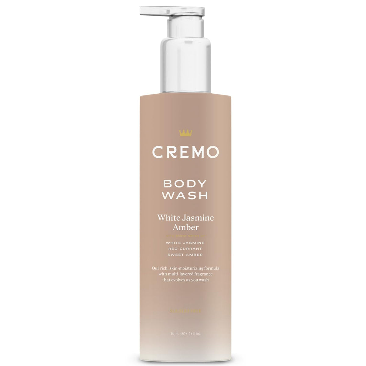 Cremo body wash bottle with pump on a white background