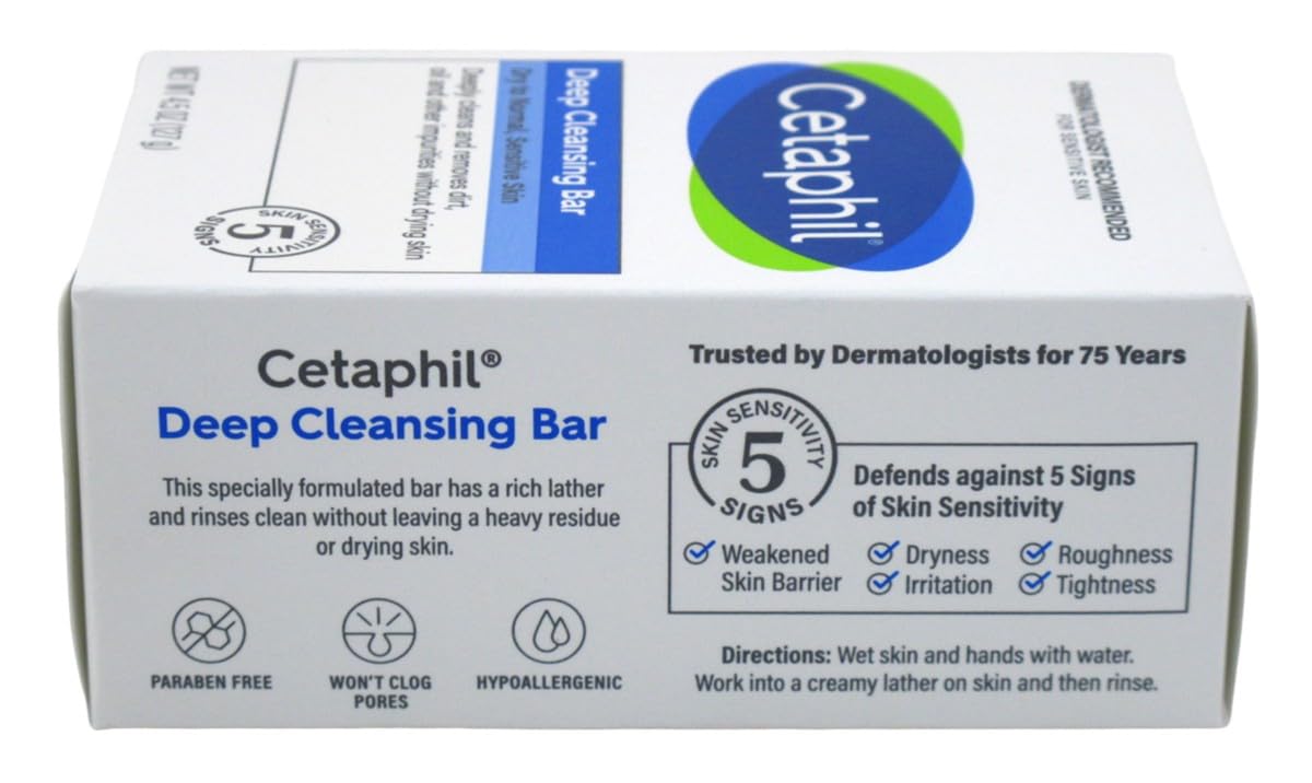 Cetaphil Deep Cleansing Face and Body Bar For Dry to Normal, Sensitive Skin