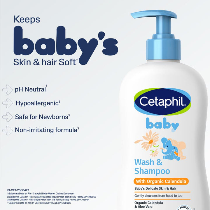 Cetaphil Baby Wash & Shampoo Tear Free Paraben Colorant and Mineral Oil Free 13.5 fl. Oz (399 ml)