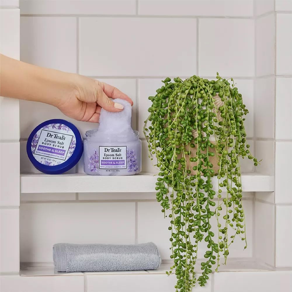 Dr Teal's Pure Epsom Salt Body Scrub, Soothe & Sleep with Lavender Essential Oils, 16 oz