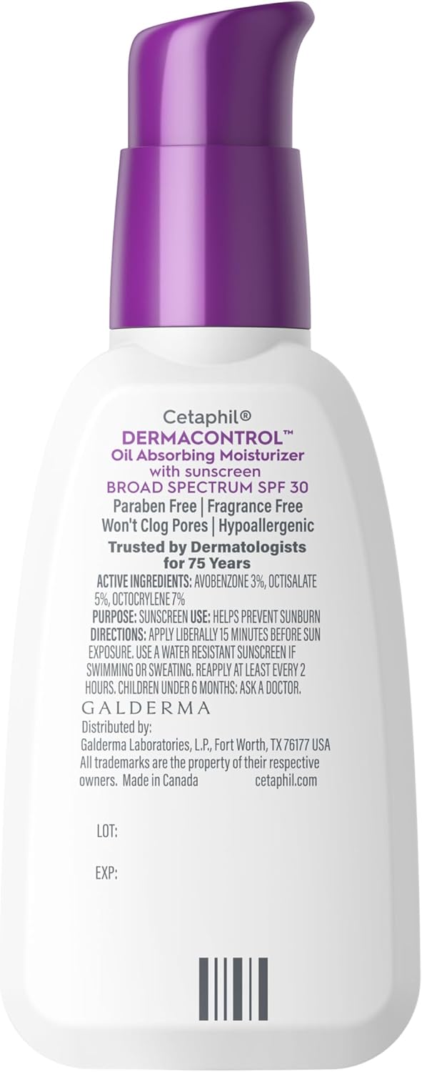 Cetaphil Derma Control Oil Absorbing Moisturizer with Sunscreen- 4 oz / 113 ml