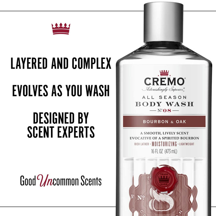 Cremo Bourbon & Oak Body Wash for Men, 16 Fl Oz