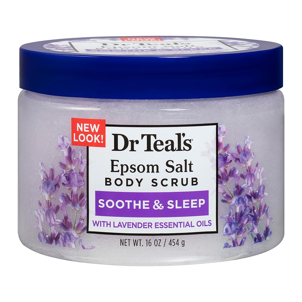 Dr Teal's Pure Epsom Salt Body Scrub, Soothe & Sleep with Lavender Essential Oils, 16 oz
