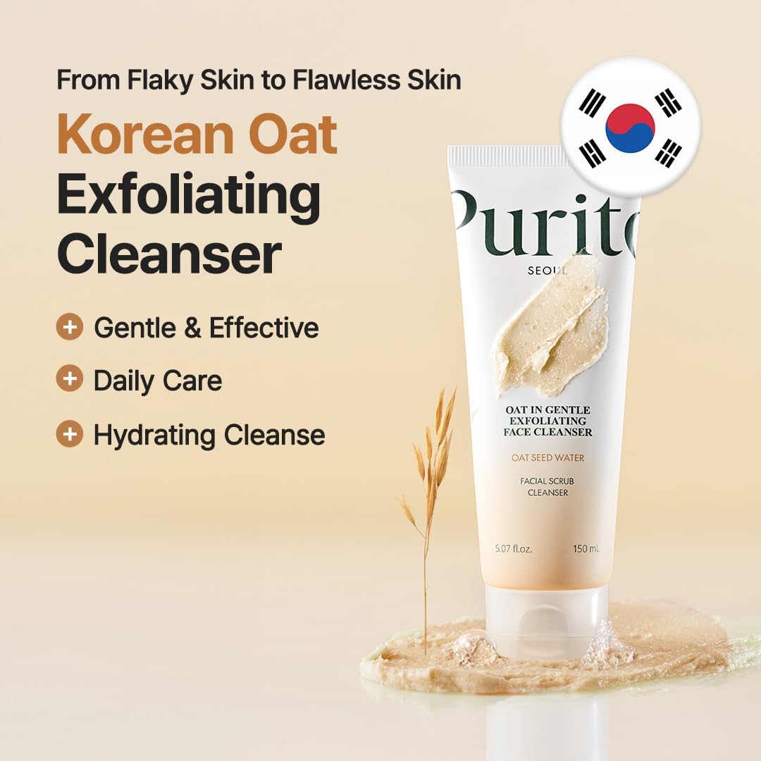 PURITO Korean Oat Exfoliating Facial Polish Gentle & Effective Daily Scrub Hydrating Face Cleanser 150 ml