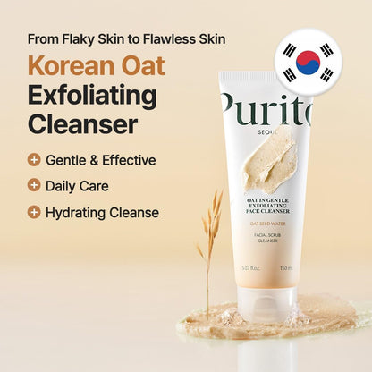 PURITO Korean Oat Exfoliating Facial Polish Gentle & Effective Daily Scrub Hydrating Face Cleanser 150 ml