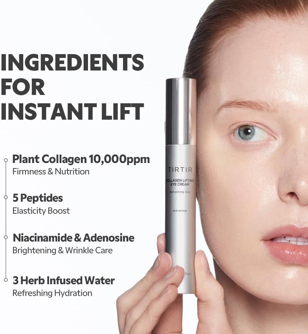 TIRTIR Collagen Lifting Eye Cream - Roller Applicator, Wrinkle Spot Treatment 15 ML