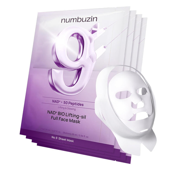 Numbuzin No.9 Sheet Mask NAD+ BIO Lifting-sil Full Face Mask - 4 Sheets + Lifting Band