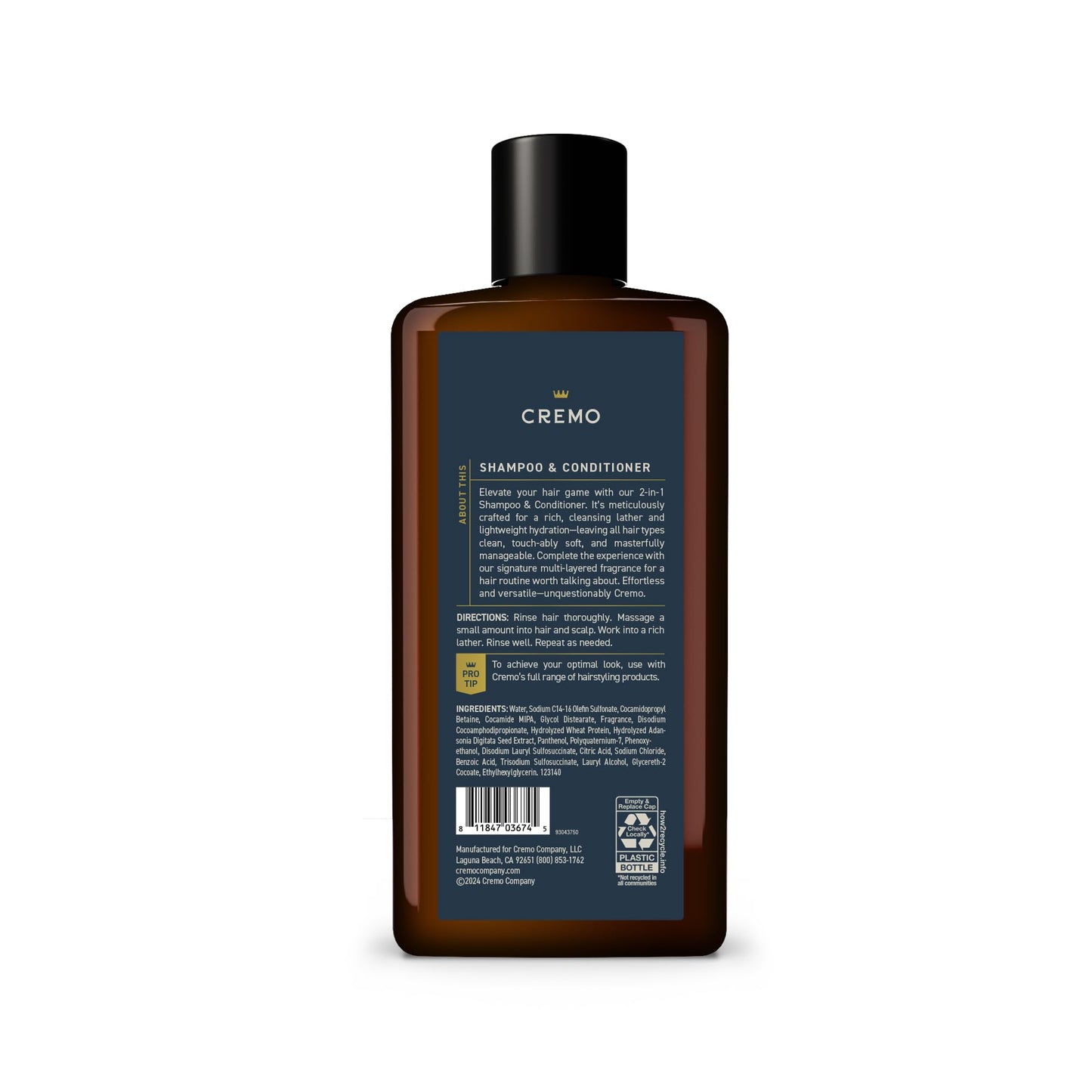Cremo Palo Santo Barber Grade 2-n-1 Shampoo & Conditioner 16 Fl Oz
