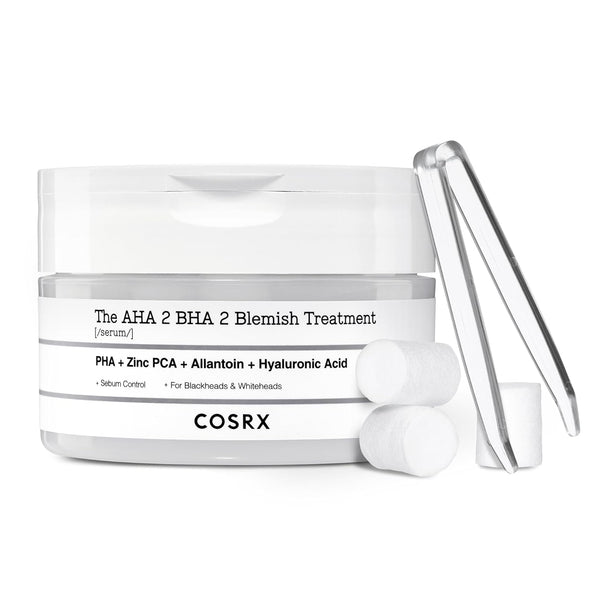 COSRX AHA 2% BHA 2% Blemish Treatment Serum, 60+ Pure Cotton Balls