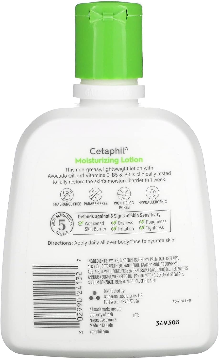 Cetaphil Moisturizing Lotion, Dry to Normal, Sensitive Skin, Avocado Oil & Essential Vitamins B5 & B3, 237 ML