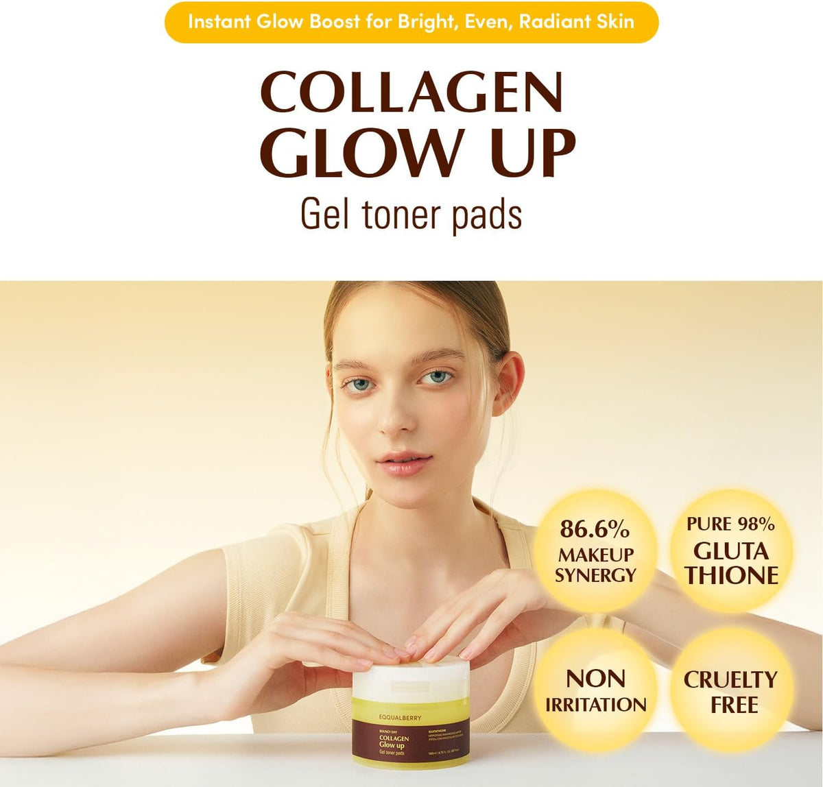 EQQUALBERRY Collagen Glow Up Gel Toner Pads 140ml (60 Pads)