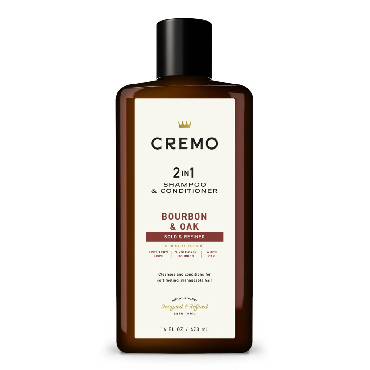 Cremo Bourbon & Oak 2 in 1 Shampoo & Conditioner for Men 16 Fl Oz