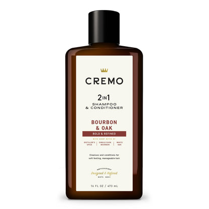 Cremo Bourbon & Oak 2 in 1 Shampoo & Conditioner for Men 16 Fl Oz