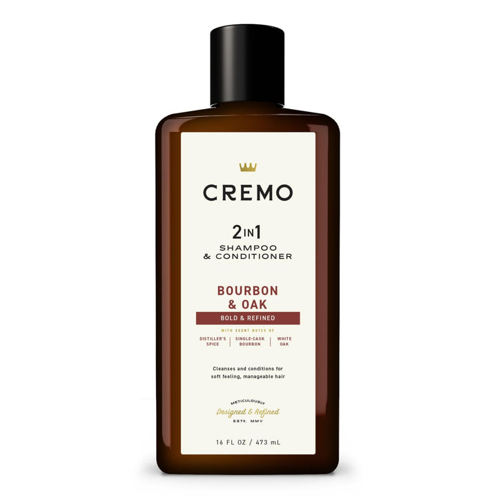 Cremo Bourbon & Oak 2 in 1 Shampoo & Conditioner for Men 16 Fl Oz