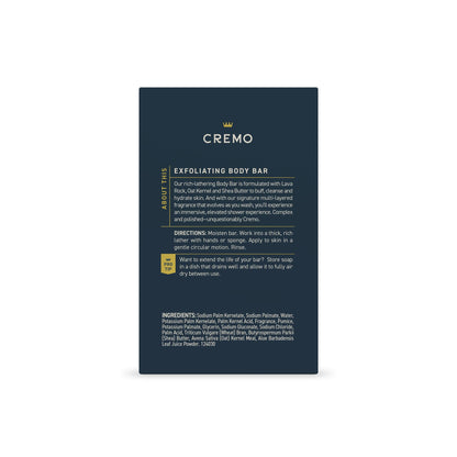 Cremo Exfoliating Body Bar for Men Palo Santo Scent 5 Oz