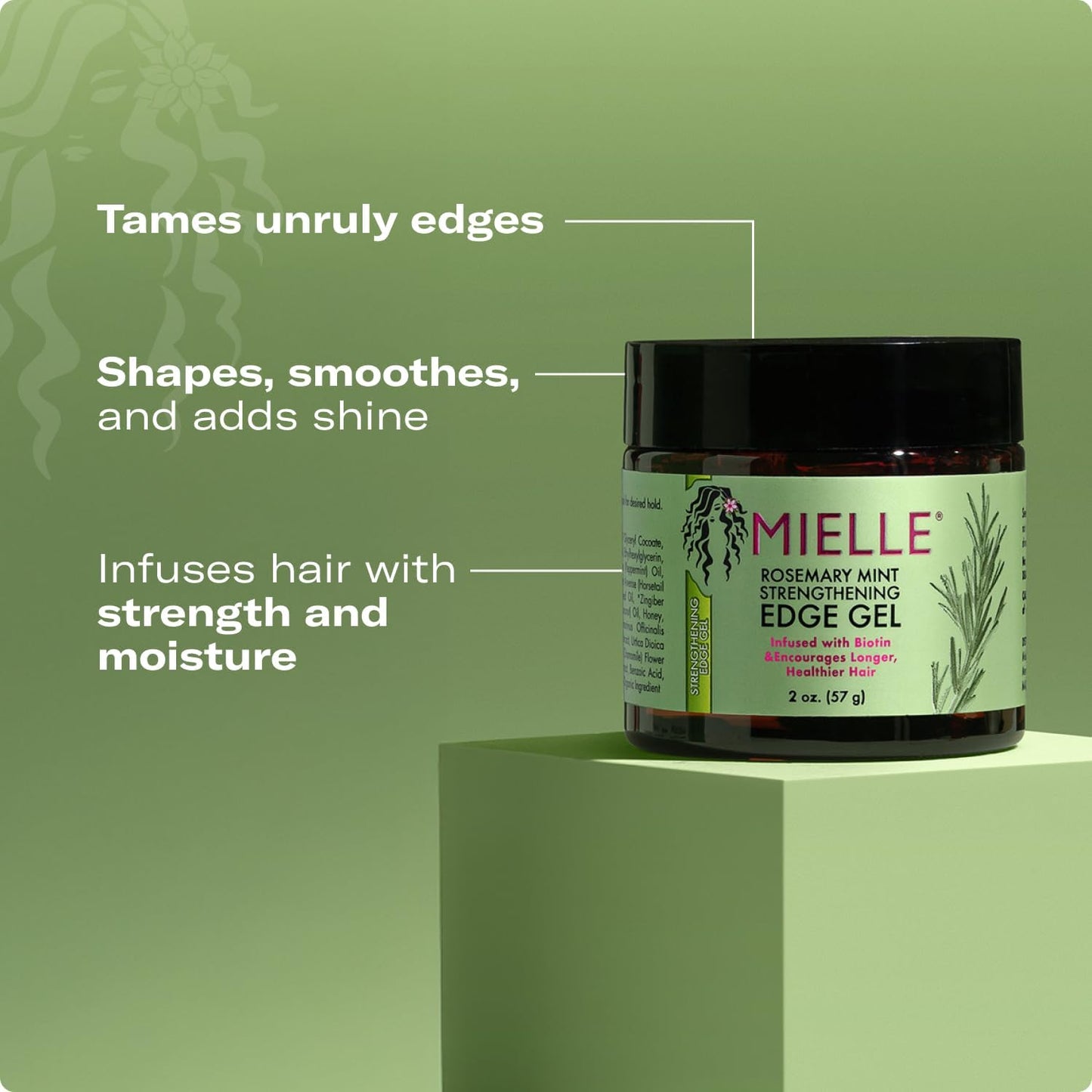 Mielle Organics Rosemary Mint Strengthening Edge Gel For Sleeking And Taming Hair 57g
