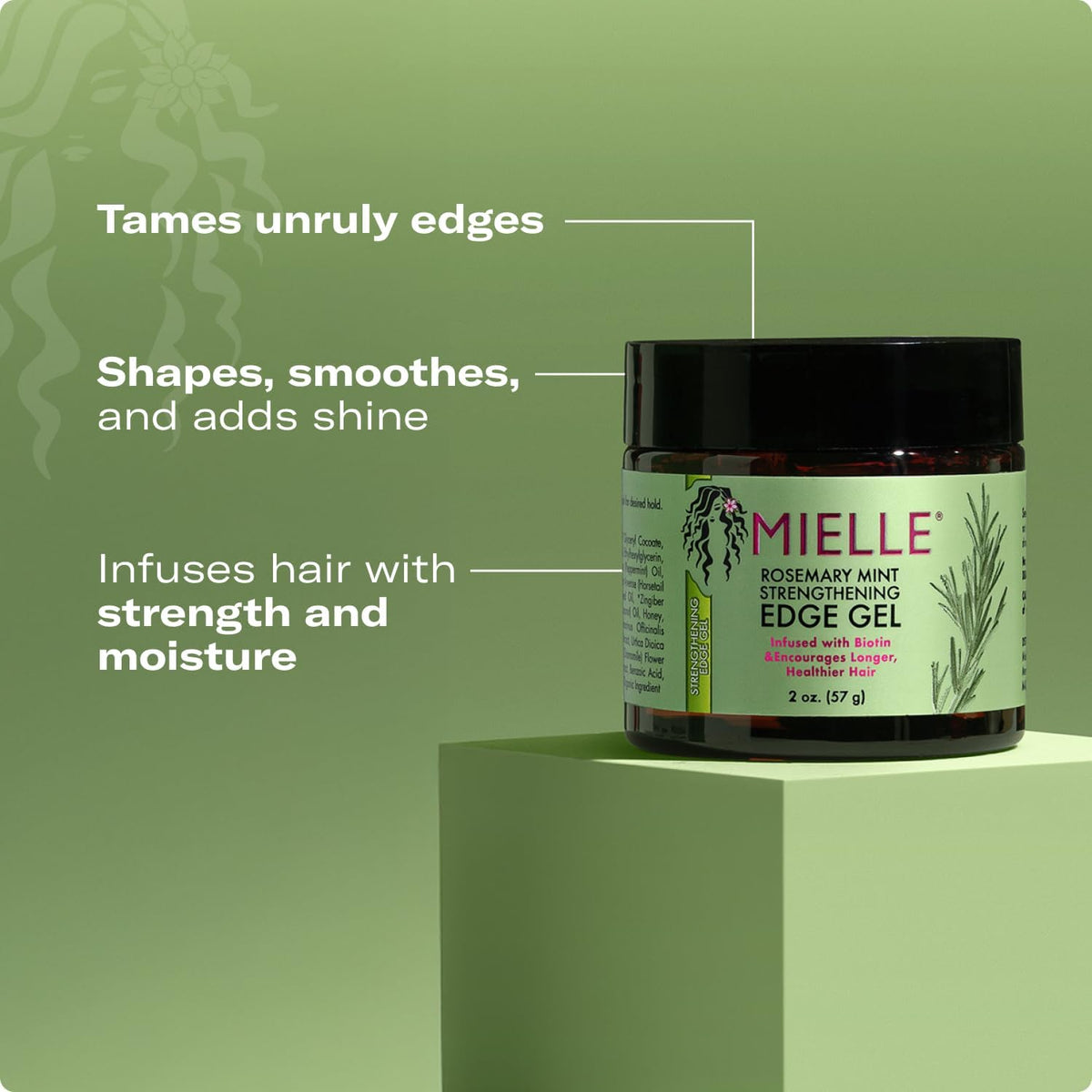 Mielle Organics Rosemary Mint Strengthening Edge Gel For Sleeking And Taming Hair 57g