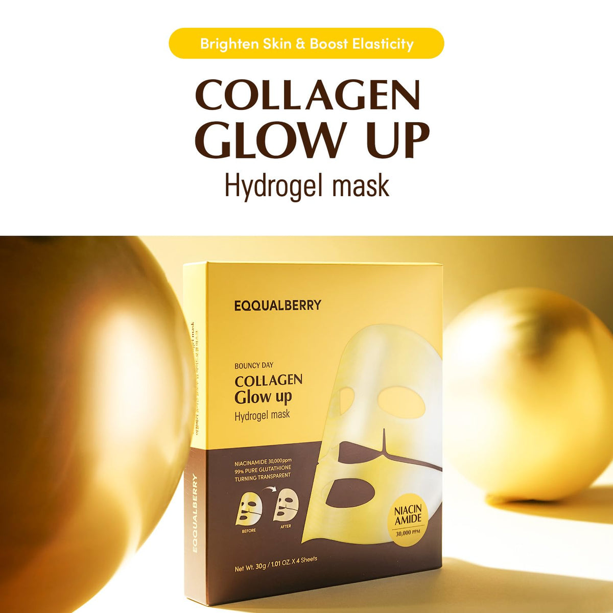EQQUALBERRY Collagen Glow Up Hydrogel Mask (4 Sheets)