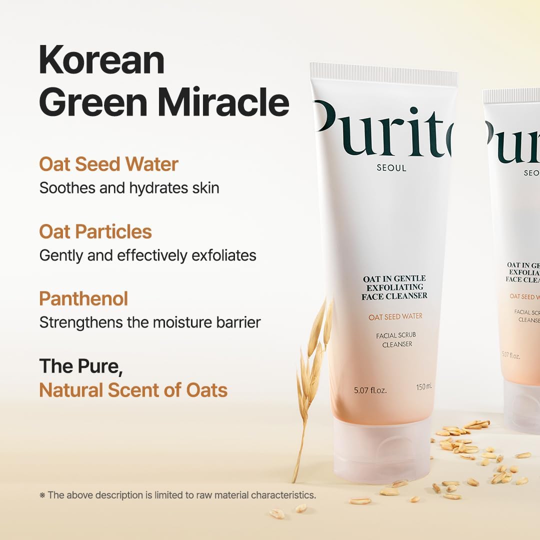 PURITO Korean Oat Exfoliating Facial Polish Gentle & Effective Daily Scrub Hydrating Face Cleanser 150 ml