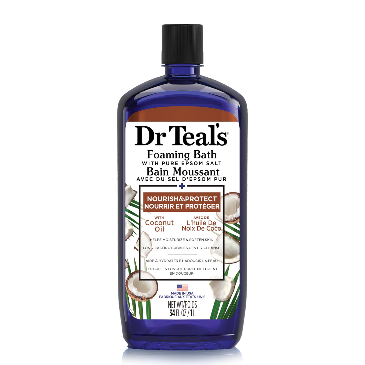 Dr. Teal's Coconut Oil Foaming Bath with Pure Epsom Salt Nourish & Protect 34 oz