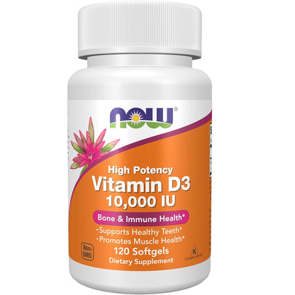 NOW Foods Supplements, Vitamin D-3 10,000 IU, Highest Potency, Structural Support*, 120 Softgels