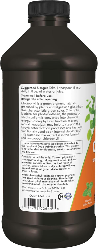 NOW Foods Liquid Chlorophyll – Mint Flavor, Super Concentrated, 16 Ounce (473ml)