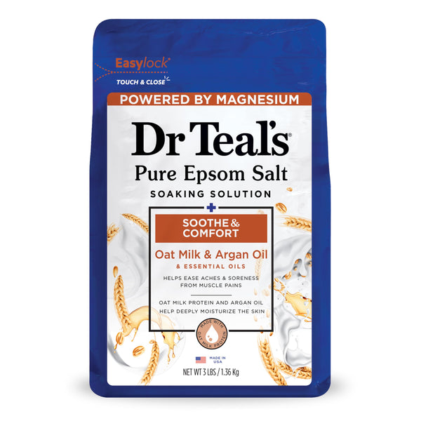 Dr Teal's Epsom Salt Magnesium Soaking Solution, Soothe & Comfort with Oat Milk & Argan Oil, 3 lbs