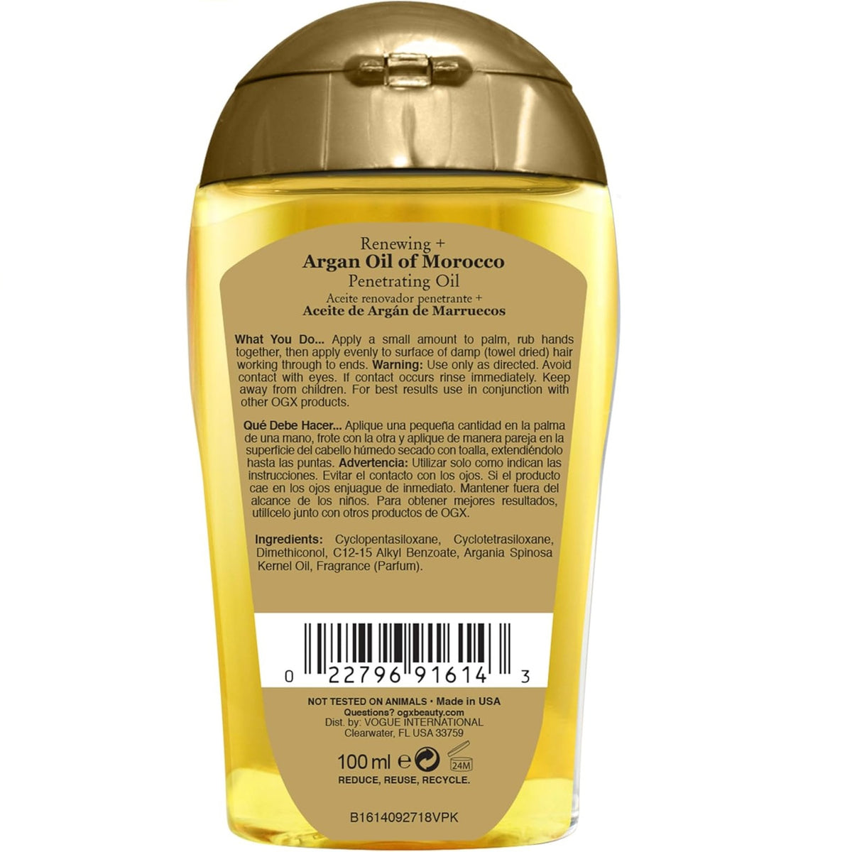 OGX Hair Oil, Renewing+ Argan Oil Of Morocco, Penetrating Oil, All Hair Types, 100 Ml