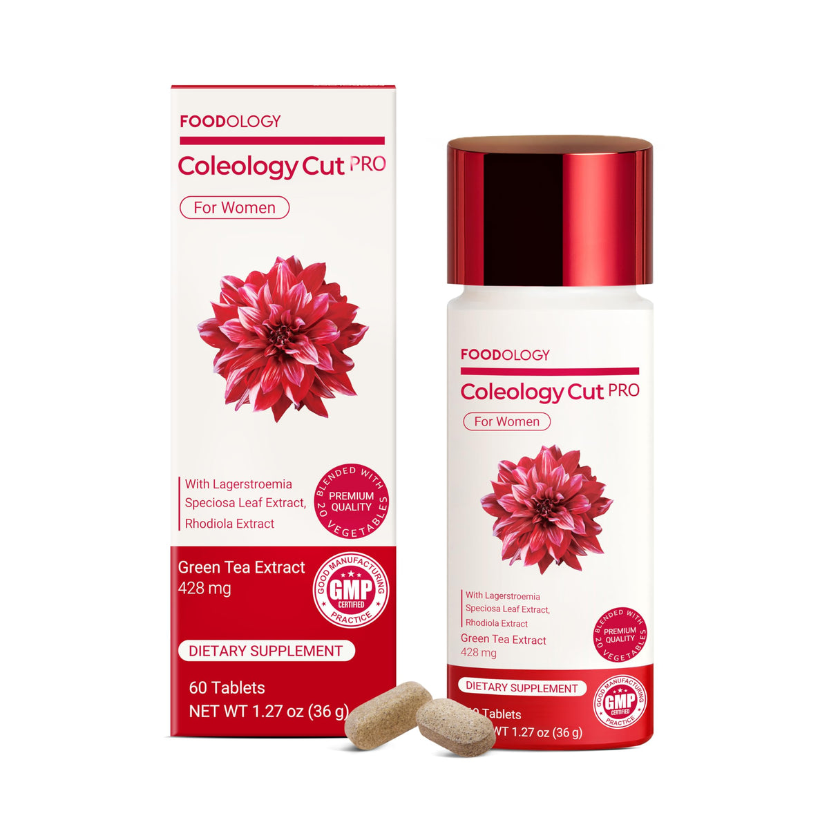 FOODOLOGY Coleology Cut PRO – Green Tea Extract & Rhodiola Rosea, 60 Tablets (30-Day Supply)