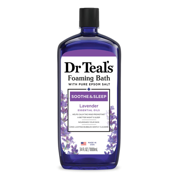 Dr Teal's Foaming Bath with Pure Epsom Salt, Soothe & Sleep with Lavender, 34 fl oz