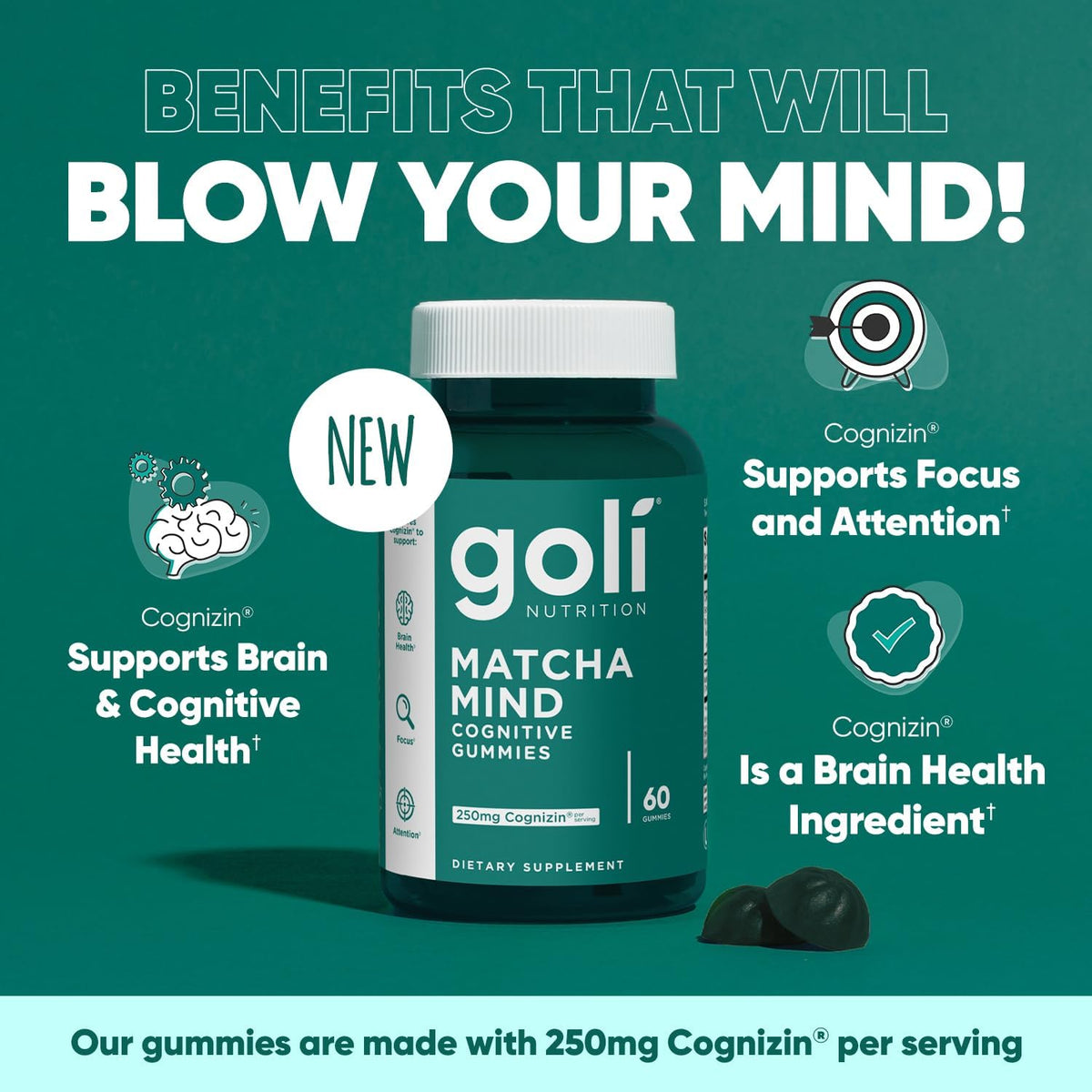 Goli Matcha Mind Cognitive Gummies- 60 Count