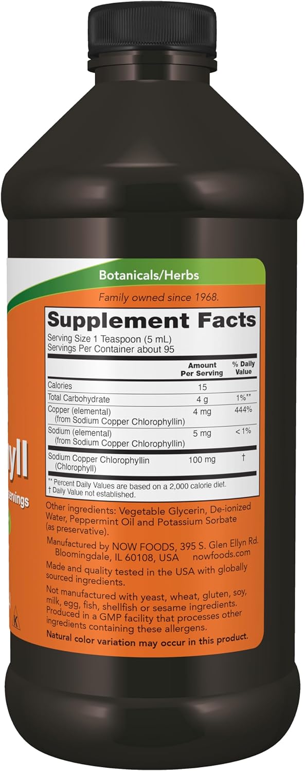 NOW Foods Liquid Chlorophyll – Mint Flavor, Super Concentrated, 16 Ounce (473ml)