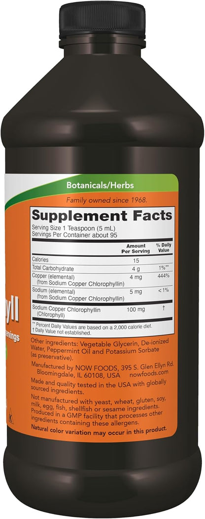 NOW Foods Liquid Chlorophyll – Mint Flavor, Super Concentrated, 16 Ounce (473ml)