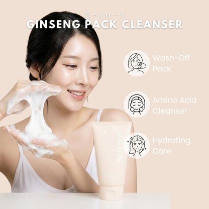 BeBreeze Seoul Ginseng Pack Cleanser – 3-in-1 Ginseng Wash-Off Pack & Amino Acid Facial Wash 4.23oz