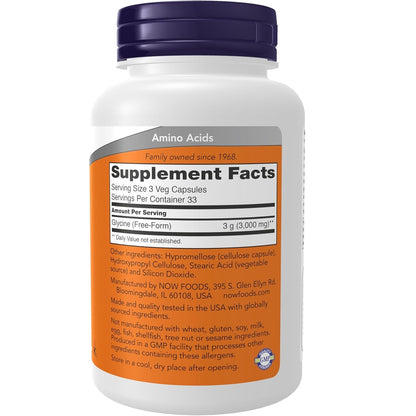 NOW Foods Glycine Supplement Vitamin | 1000 Mg | 100 Veg Caps