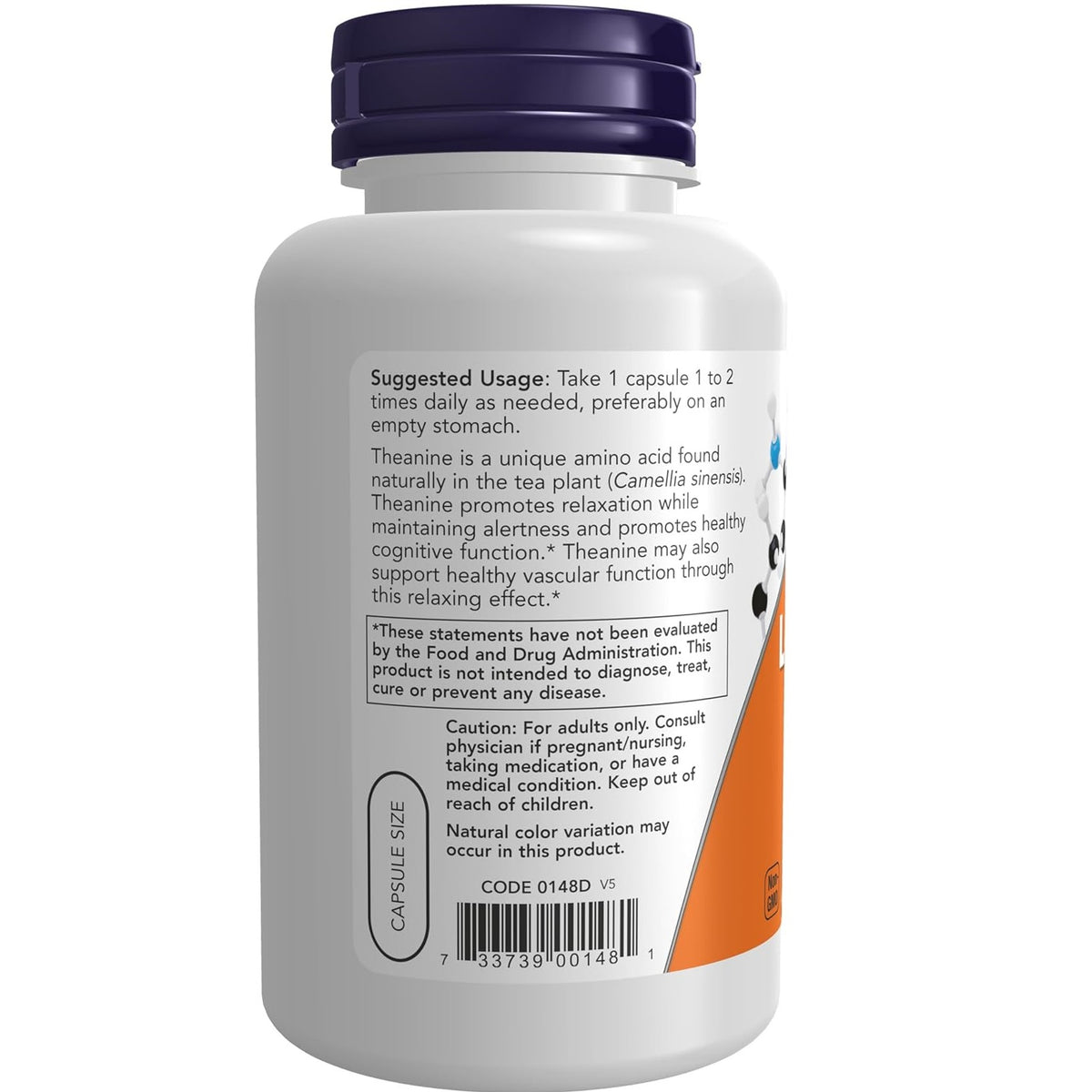 Now Foods Double Strength L-Theanine 200mg with Inositol, 120 Veg Capsules