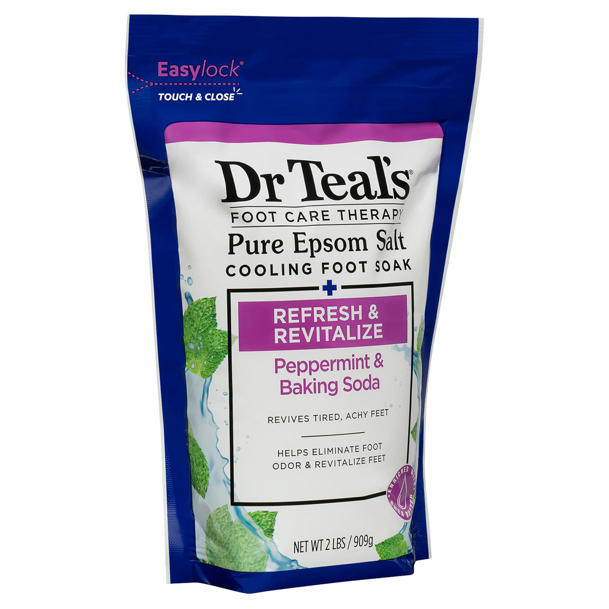 Dr Teal's Pure Epsom Salt Cooling Foot Soak, Refresh & Revitalize with Peppermint & Baking Soda, 2 lbs