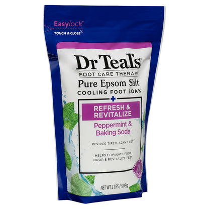 Dr Teal's Pure Epsom Salt Cooling Foot Soak, Refresh & Revitalize with Peppermint & Baking Soda, 2 lbs