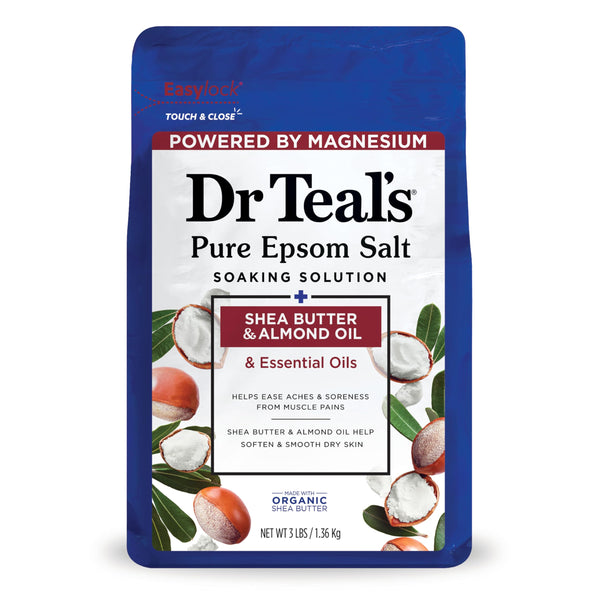 Dr Teal's Epsom Salt Magnesium Soaking Solution, Soften & Moisturize with Shea Butter & Almond Oil, 3 lbs