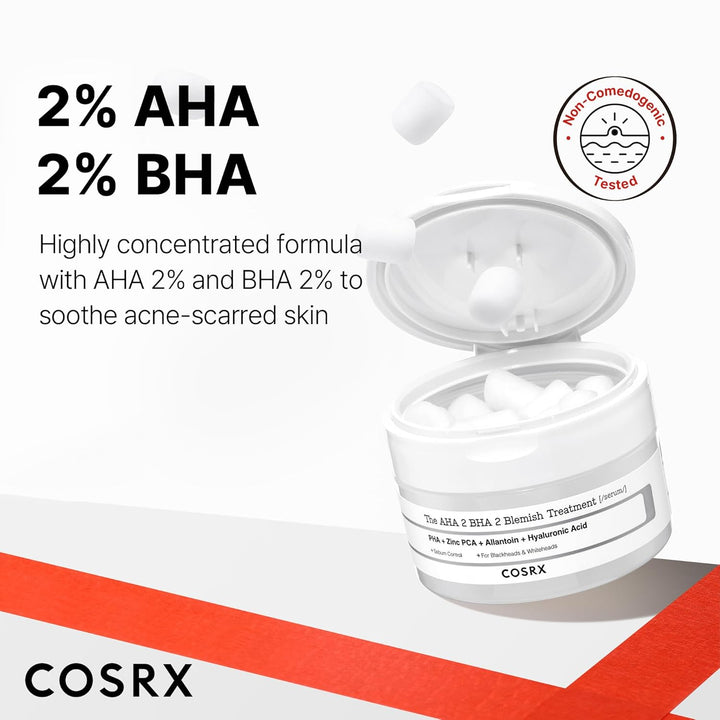 COSRX AHA 2% BHA 2% Blemish Treatment Serum, 60+ Pure Cotton Balls