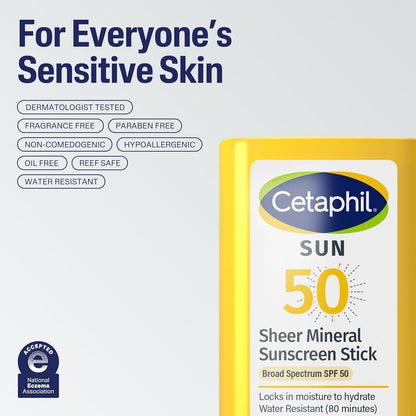 Cetaphil Sheer Mineral Sunscreen Stick SPF 50, 0.5 OZ